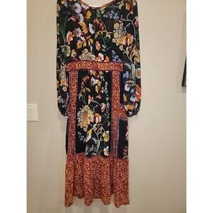 Anthropologie AdairBlack Floral Dress With Velvet Trim And Attached Slip Size 6